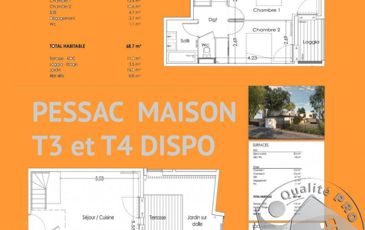 Annonces LEHAILLAN : Maison / Villa | PESSAC (33600) | 70 m2 | 327 000 € 